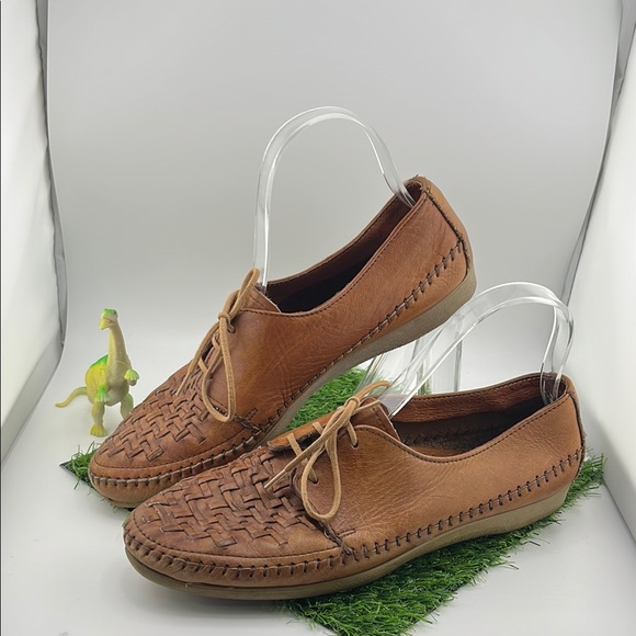 Vintage Dexter Basket Weave Toe Tan Lace-Up Leather Loafers | USA | 9M - Picture 2 of 13